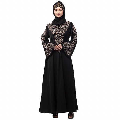 A-line party wear abaya with Resham embroidery work- Black